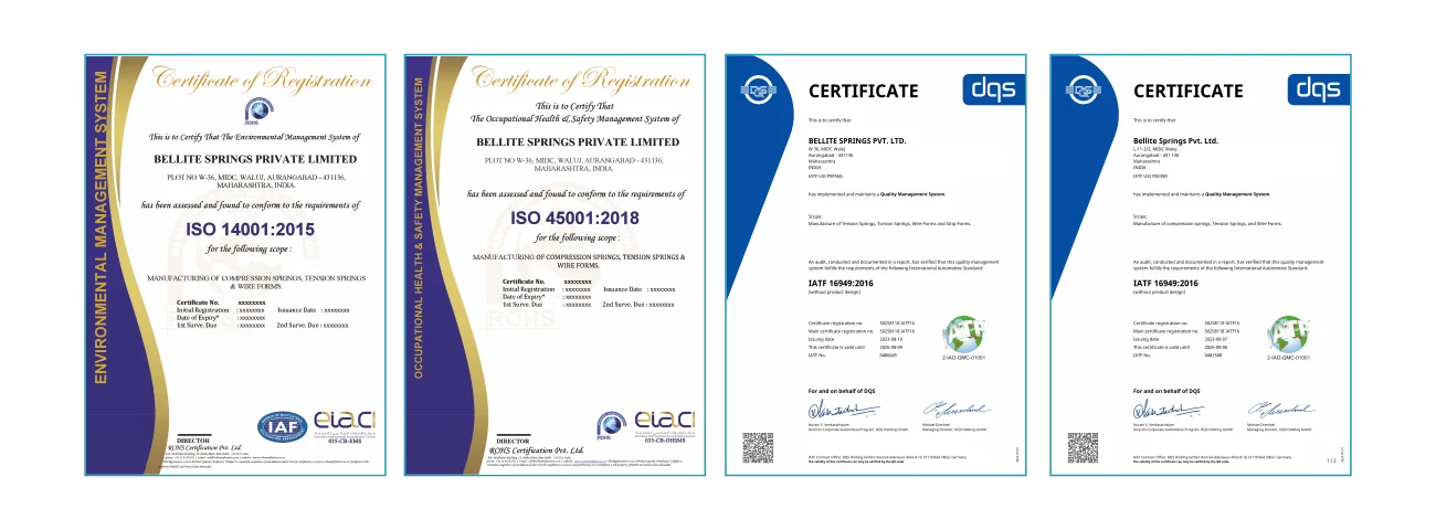 Bellite Springs Certifications – ISO 14001:2015, ISO 45001:2018, IATF 16949:2016